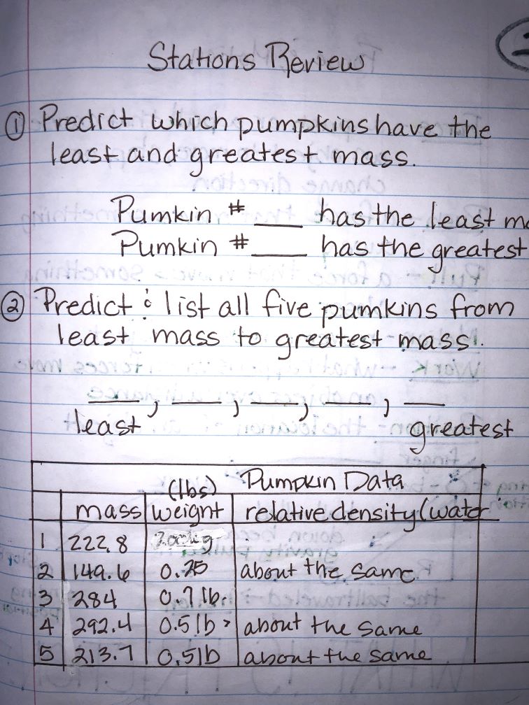 interactive science notebook pumpkin lab activity where students copy template and fill with their own data